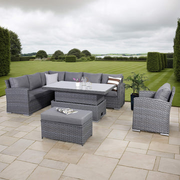 Victoria High Back Modular Corner Sofa Set with Rising Table & arm chair in Slate Grey Weave (#527)